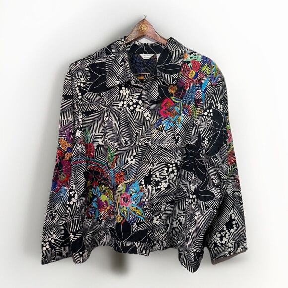 Laura Ashley Button Front Jacket Black Floral Embroidered Boho Women’s Size 3X - Picture 5 of 9